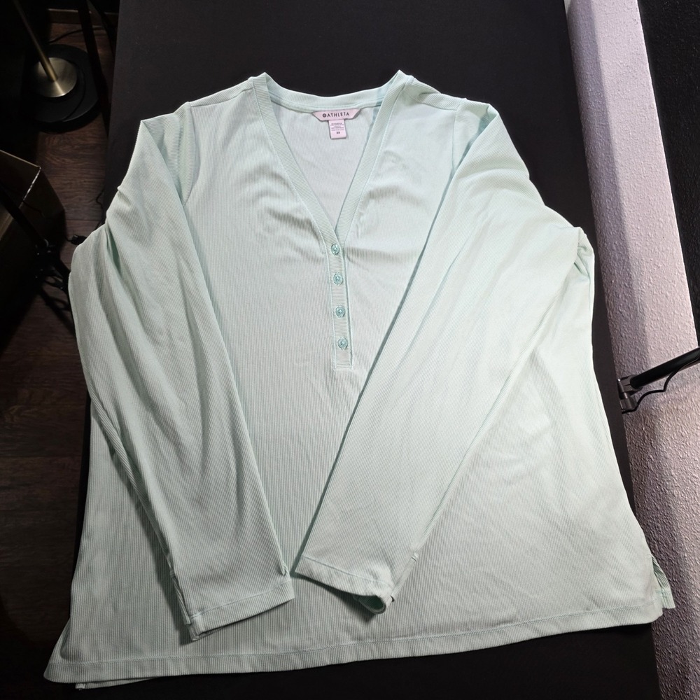 ATHLETA Long‎ Sleeve Uptempo Ribbed Henley Top size 3X, Mint Green